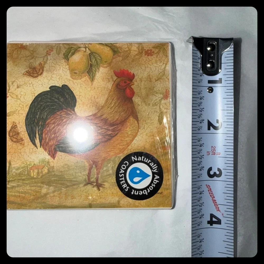 Greenbrier International Hilltop Rooster Coasters Home 4x4 Multi Farmhouse Decor